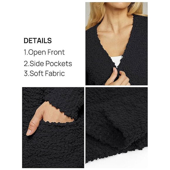 Women's Long Sleeve Soft Chunky Knit Sweater Open Front Cardigans Black - Picture 5 of 8